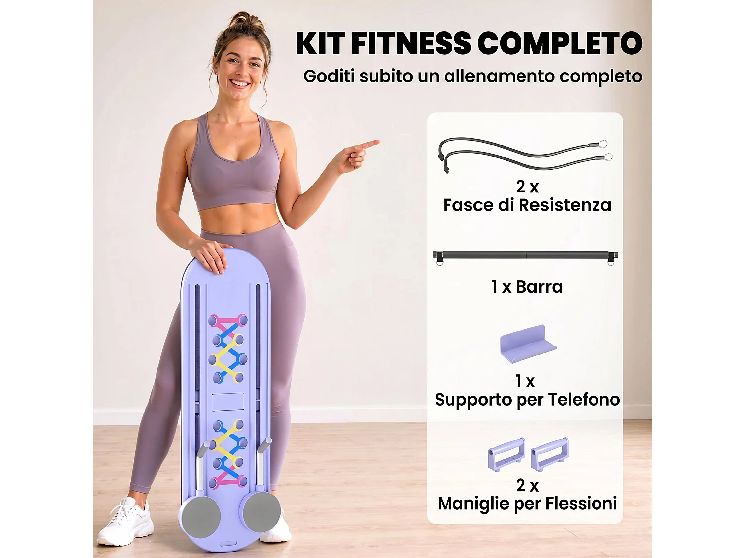 Tavola pilates 5 in 1 pieghevole in plastica blu chiaro