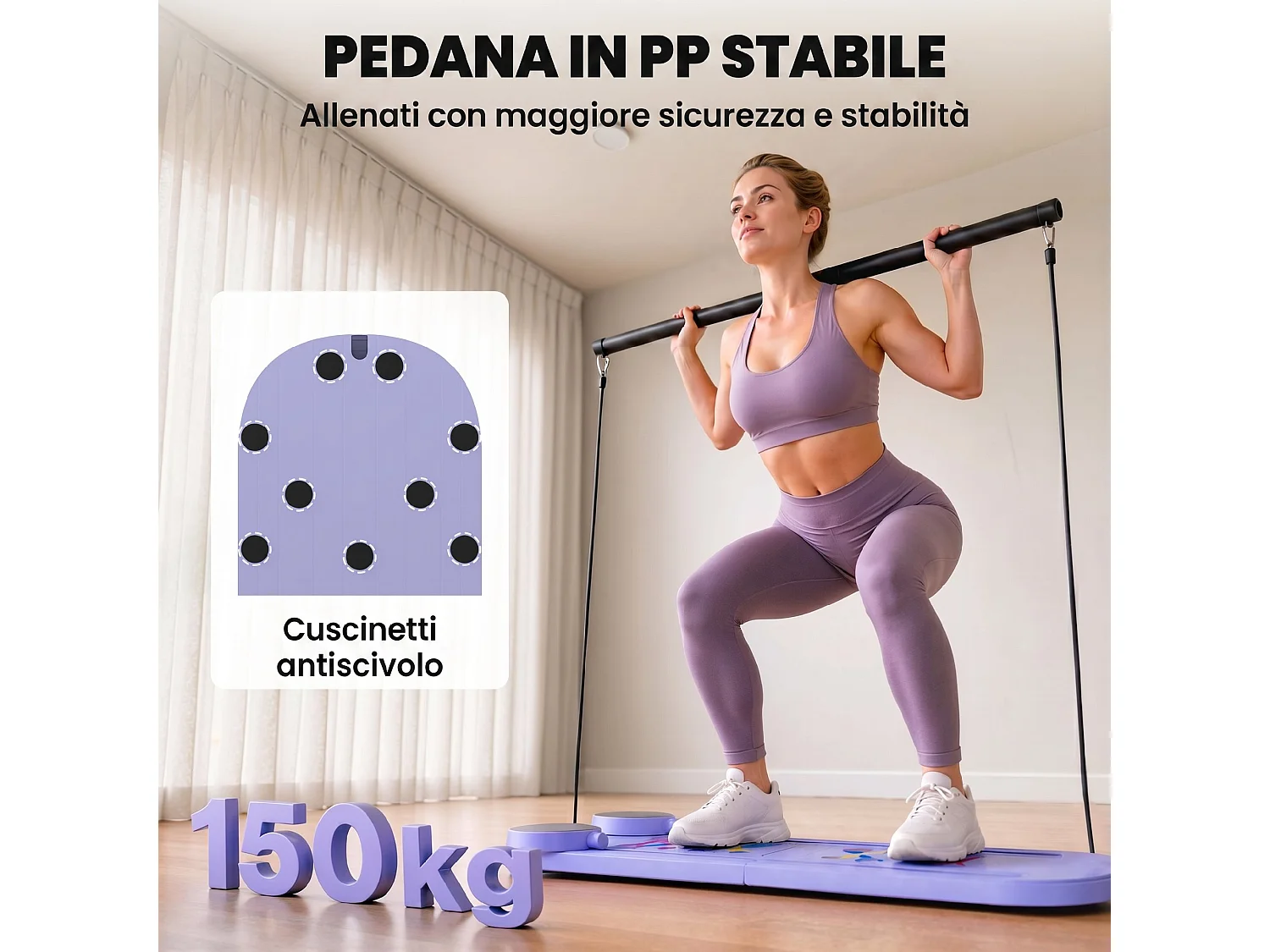 Tavola pilates 5 in 1 pieghevole in plastica blu chiaro