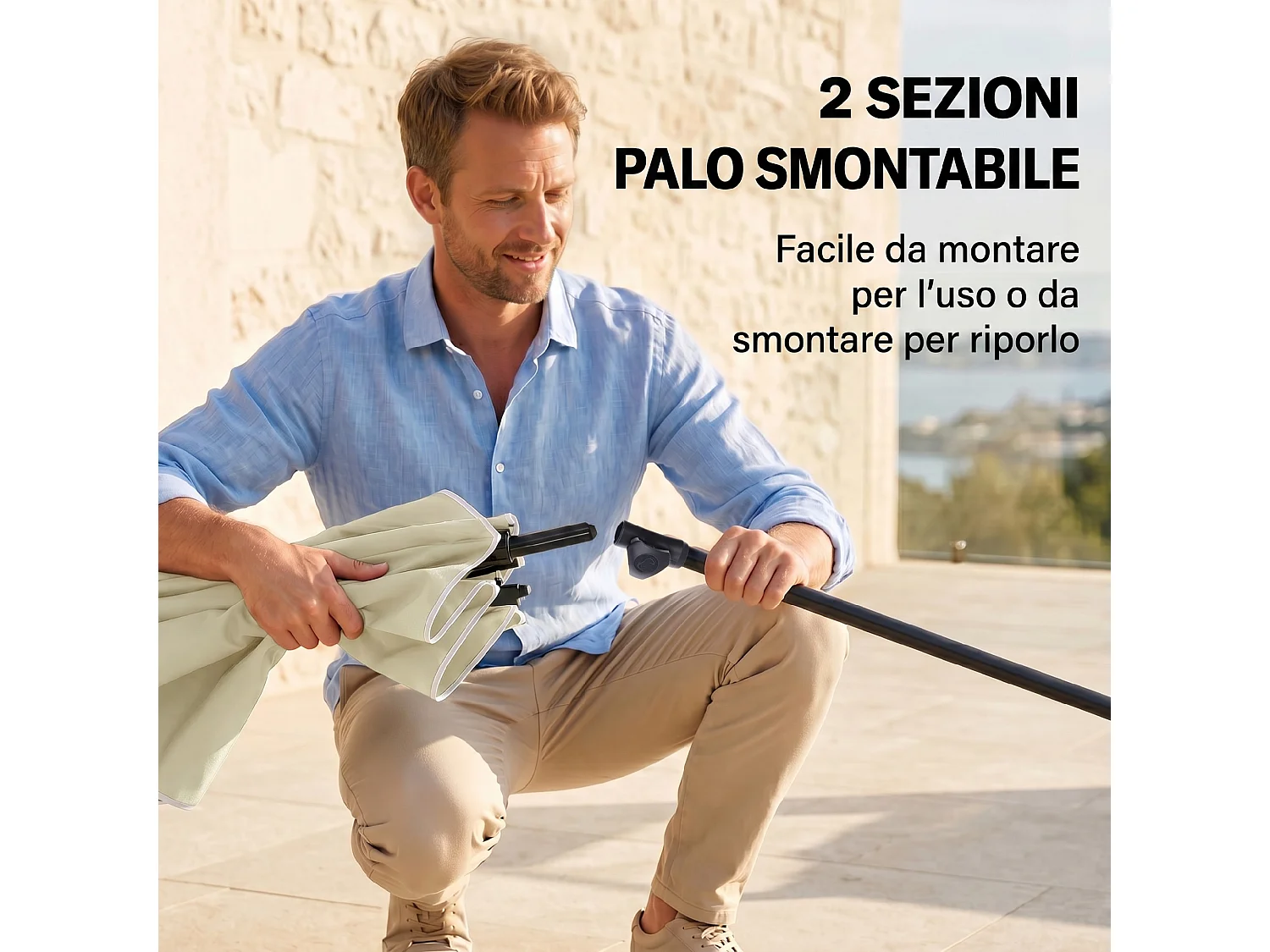 Ombrellone da giardino 2x1.3 m rettangolare inclinabile beige