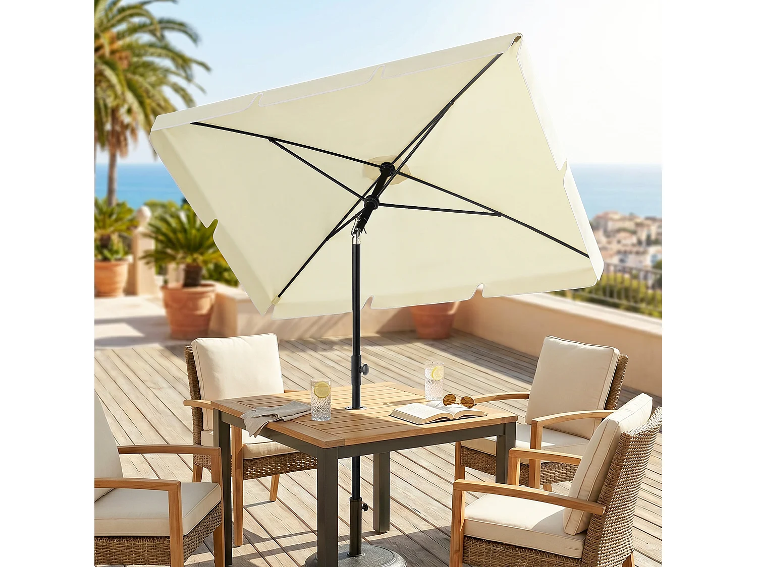 Ombrellone da giardino 2x1.3 m rettangolare inclinabile beige