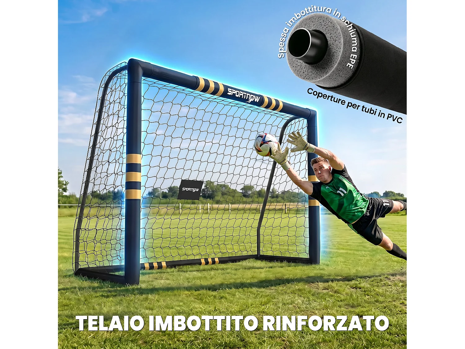 Porta da calcio portatile in metallo e pvc bianco