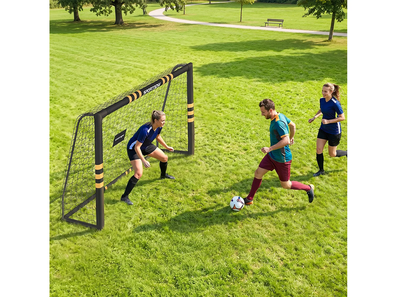 Porta da calcio portatile in metallo e pvc bianco