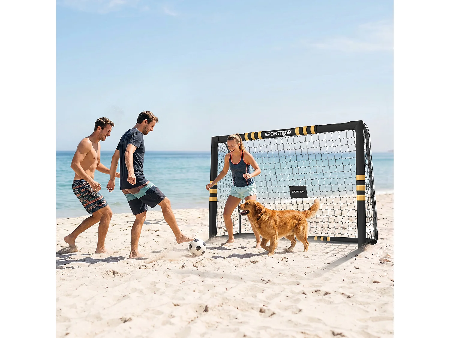 Porta da calcio portatile in metallo e pvc bianco