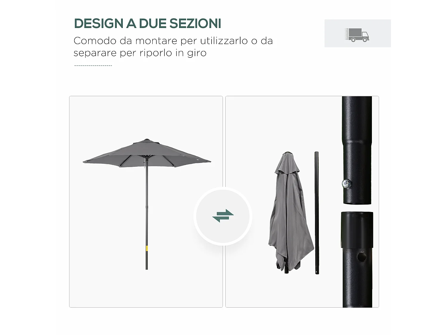 Ombrellone da giardino 2x2 m con presa d'aria superiore grigio scuro