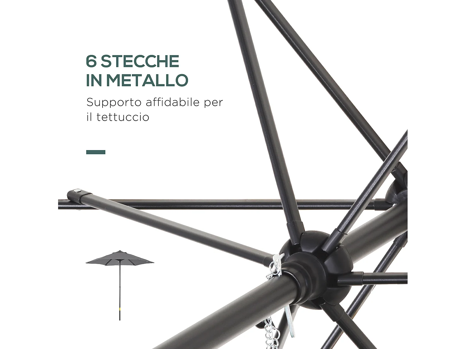Ombrellone da giardino 2x2 m con presa d'aria superiore grigio scuro
