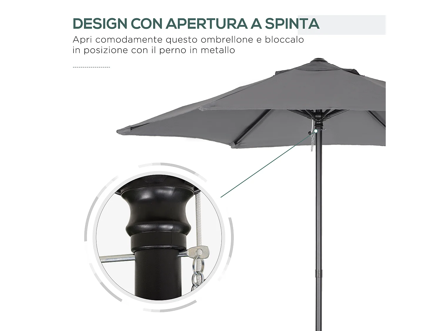Ombrellone da giardino 2x2 m con presa d'aria superiore grigio scuro