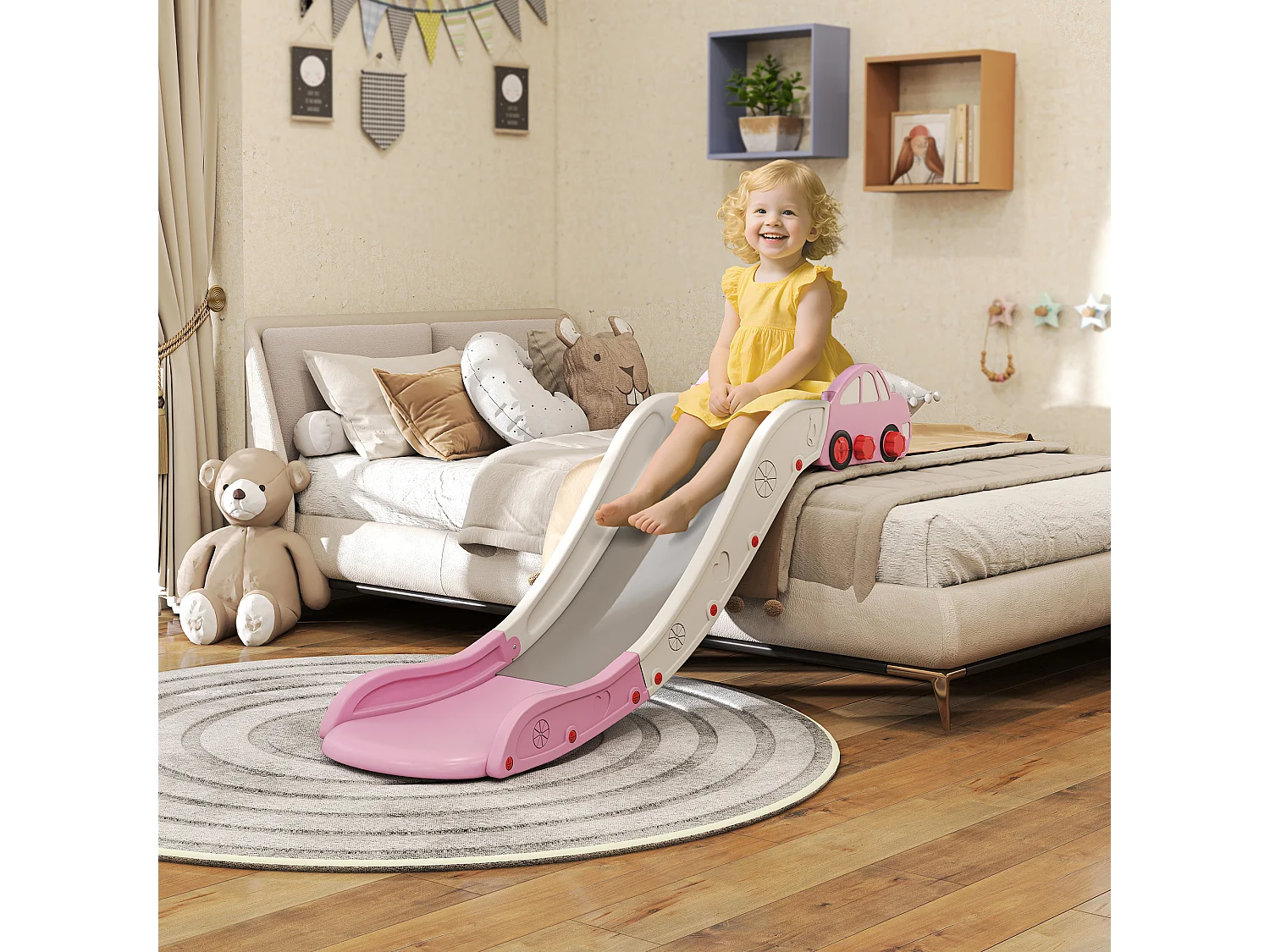 Scivolo per bambini con zona di ammortizzazione integrata rosa
