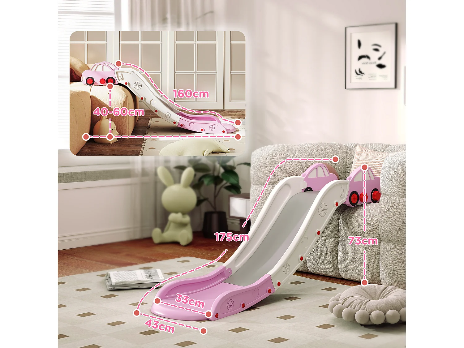 Scivolo per bambini con zona di ammortizzazione integrata rosa