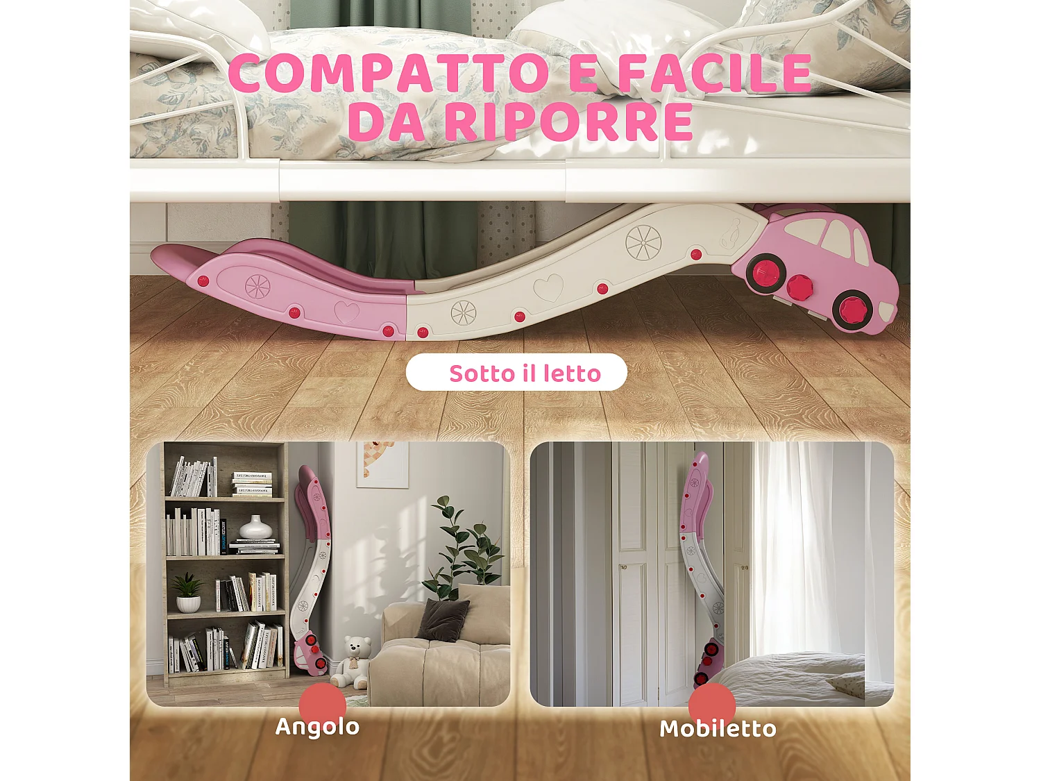 Scivolo per bambini con zona di ammortizzazione integrata rosa