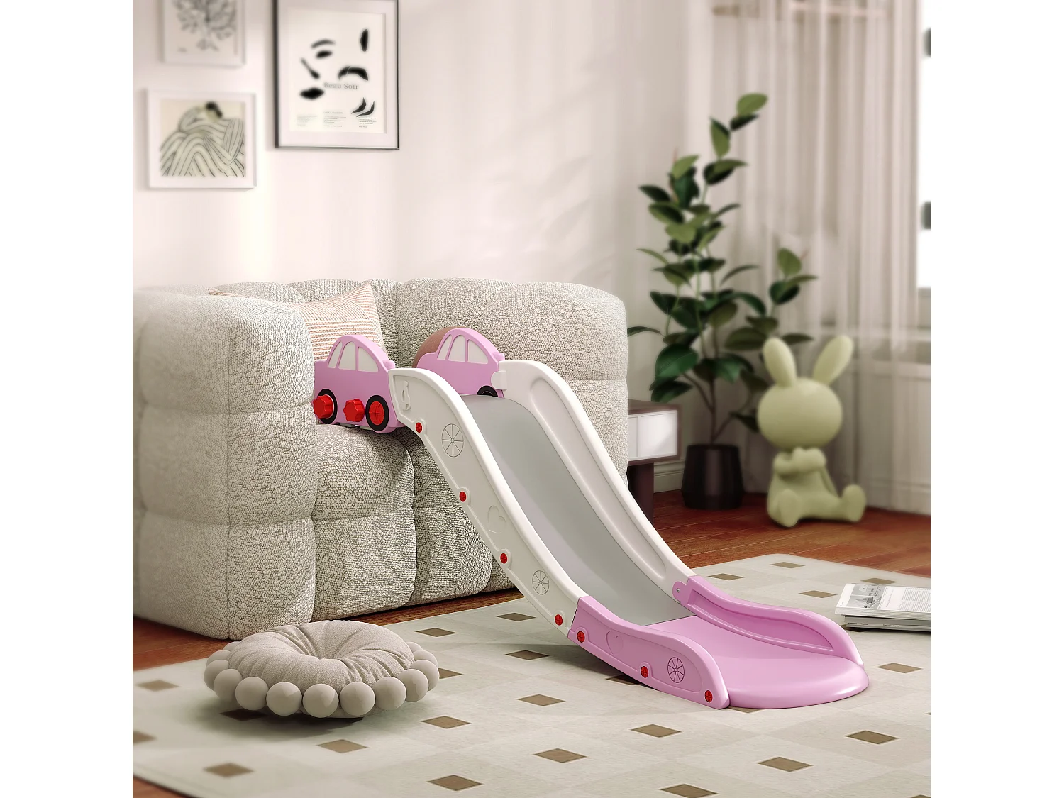 Scivolo per bambini con zona di ammortizzazione integrata rosa