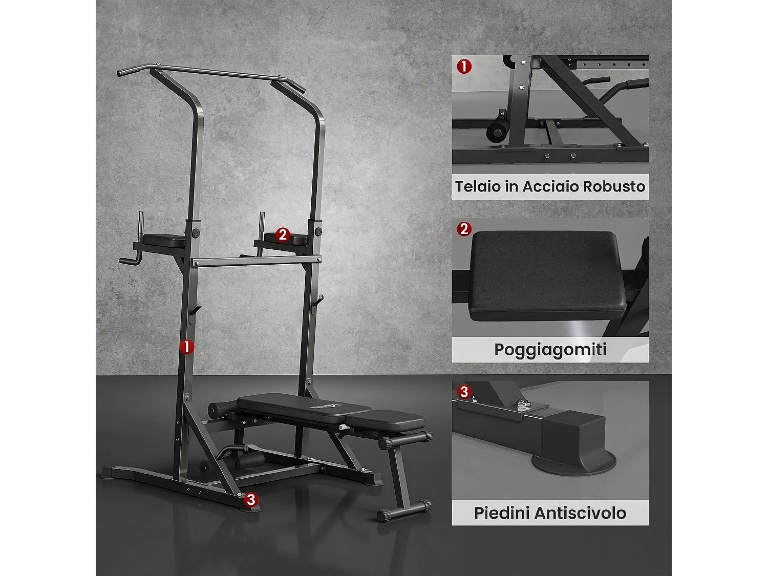 Power tower pieghevole stazione fitness multifunzione regolabile