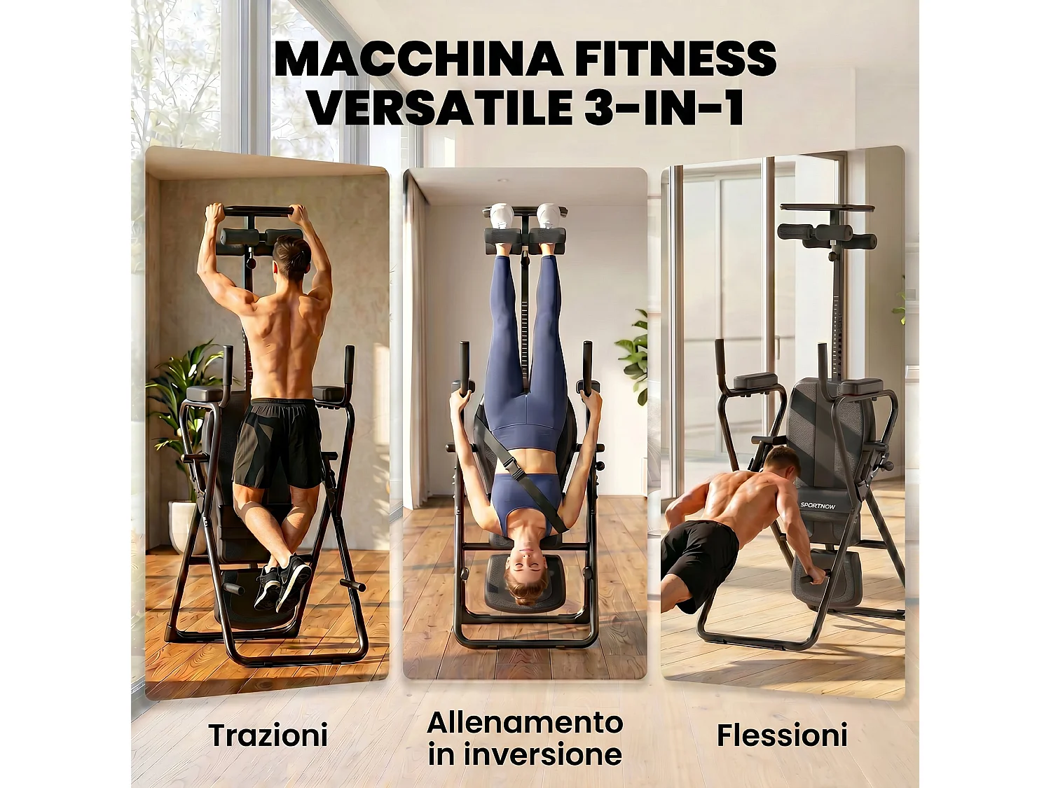 Tavolo a inversione con schienale regolabile in acciaio nero