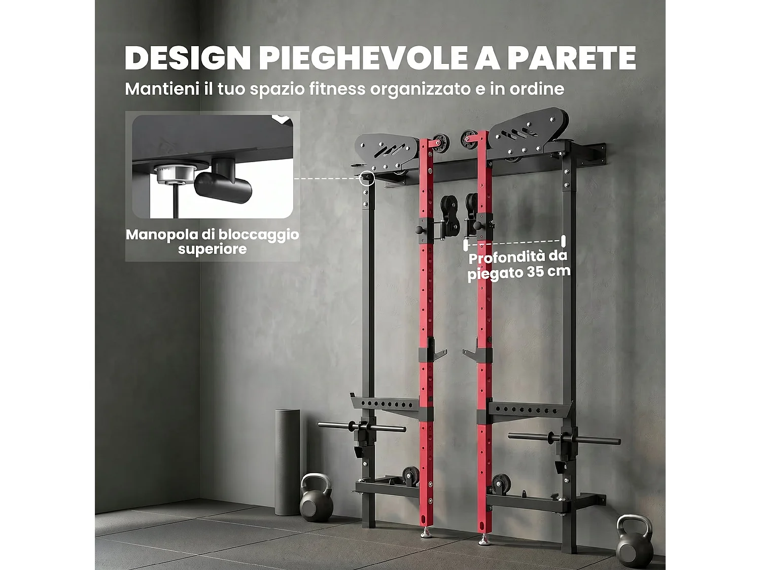 Power cage pieghevole e multifunzione in acciaio rosso