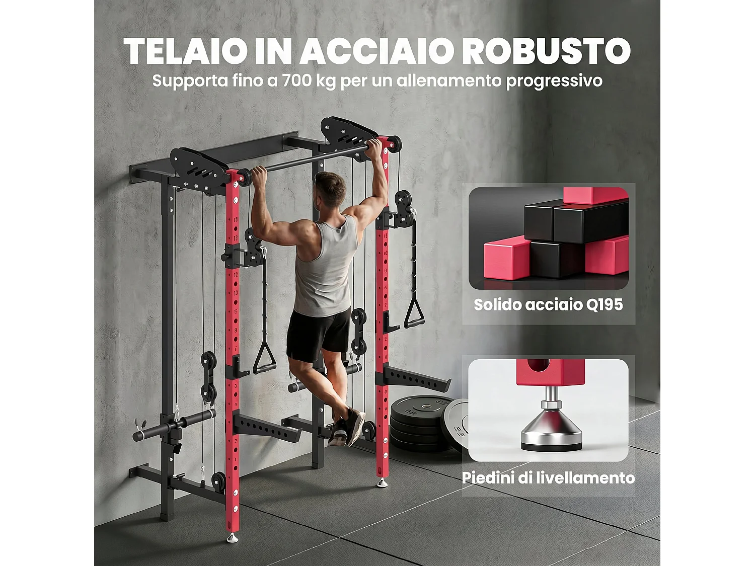 Power cage pieghevole e multifunzione in acciaio rosso