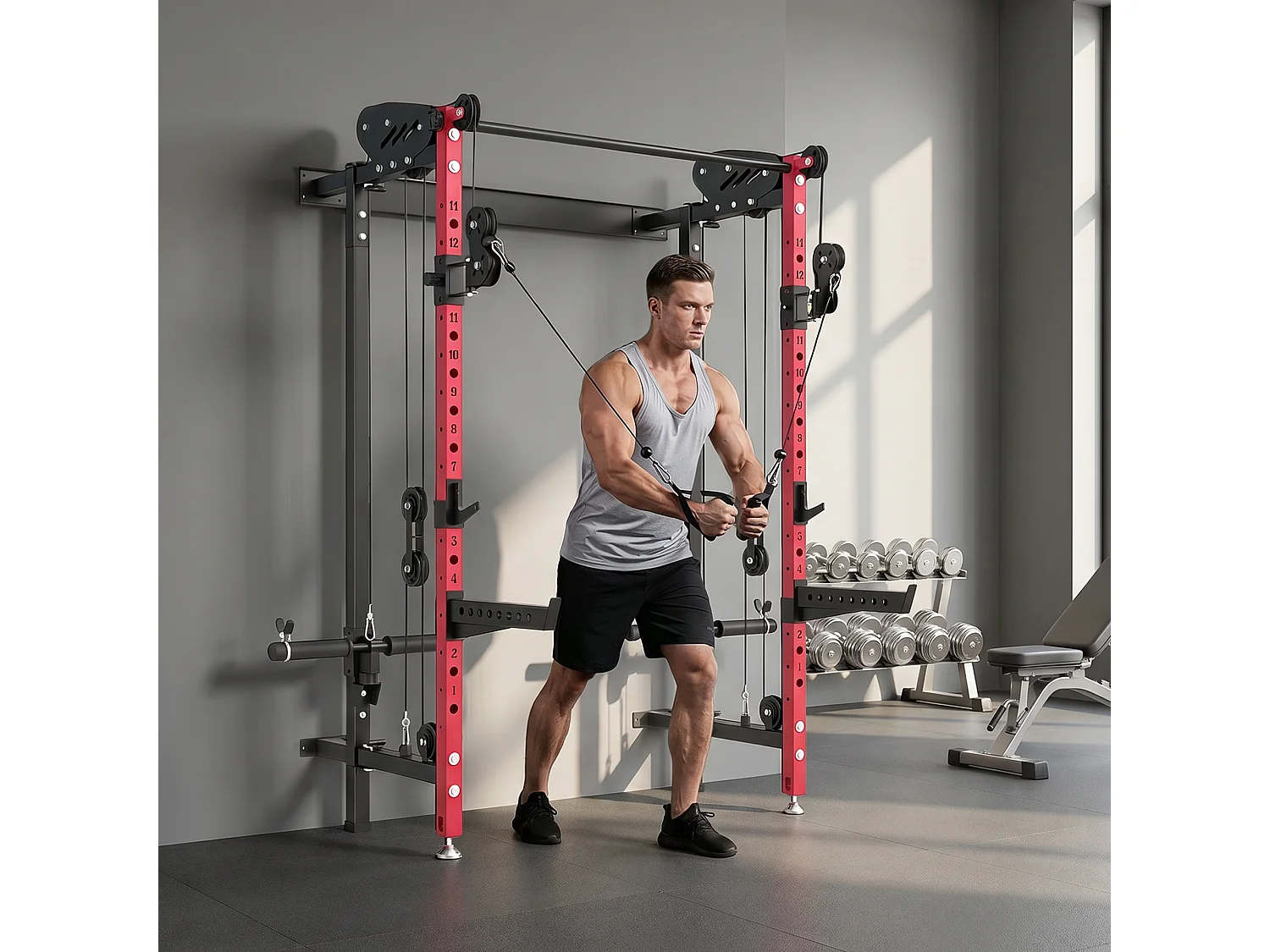 Power cage pieghevole e multifunzione in acciaio rosso