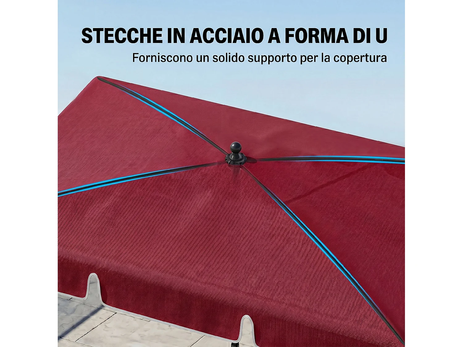 Ombrellone da giardino rettangolare inclinabile 2x2.4 m rosso