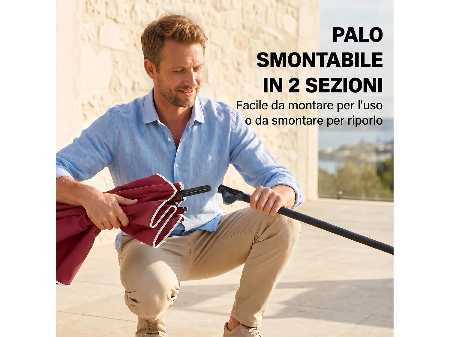 Ombrellone da giardino rettangolare inclinabile 2x2.4 m rosso