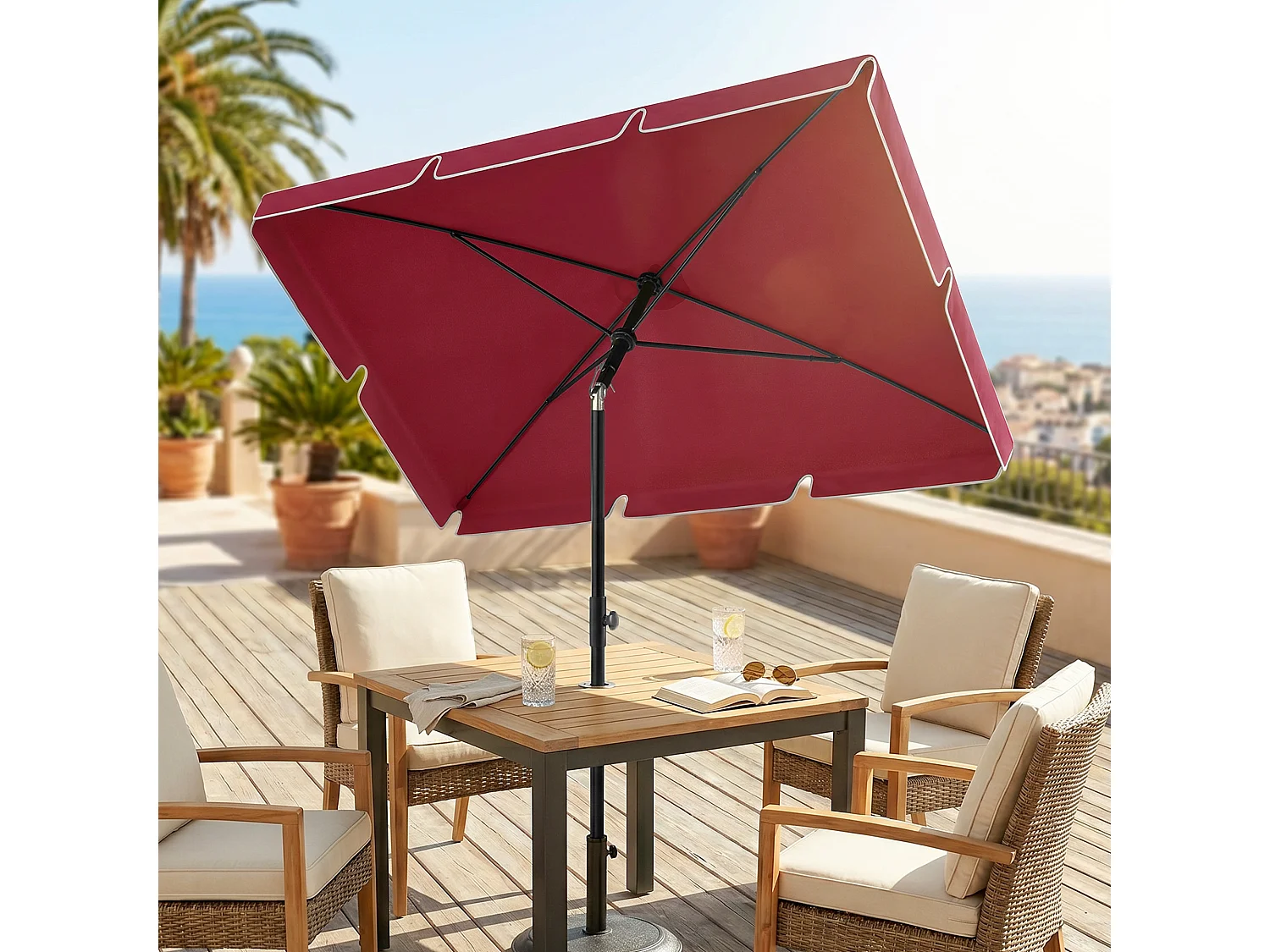 Ombrellone da giardino rettangolare inclinabile 2x2.4 m rosso