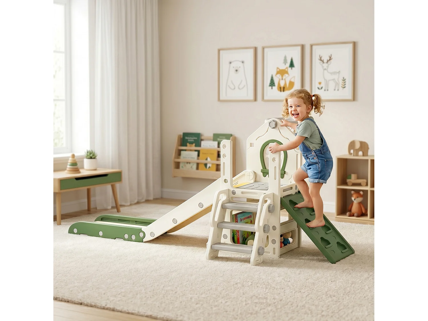 Scivolo per bambini con arrampicata canestro gradini e pallone crema