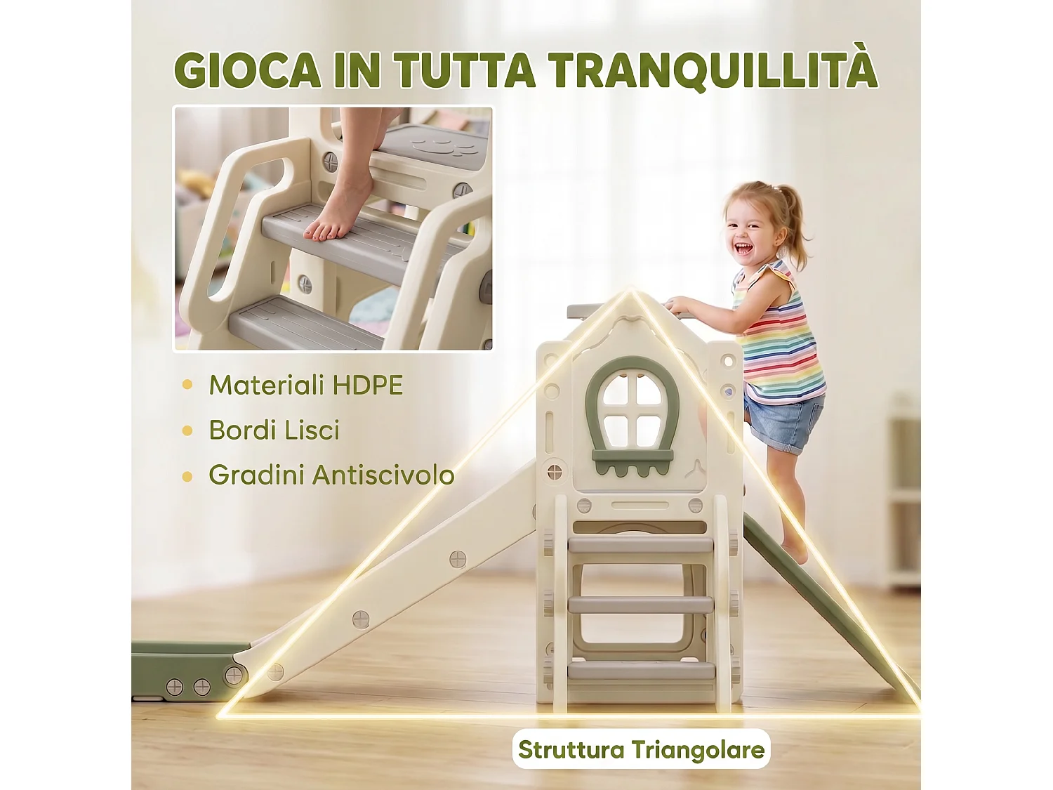 Scivolo per bambini con arrampicata canestro gradini e pallone crema