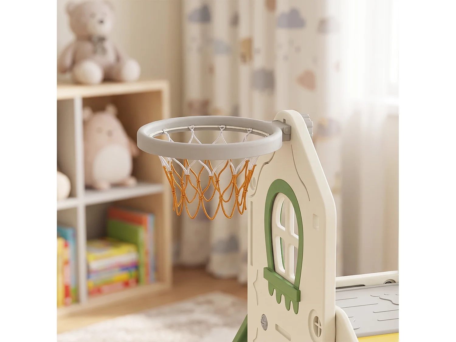 Scivolo per bambini con arrampicata canestro gradini e pallone crema