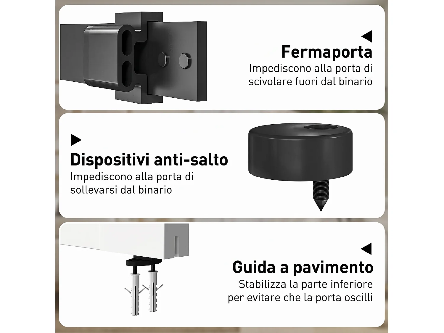Porta scorrevole in legno di pino con binario silenzioso bianco