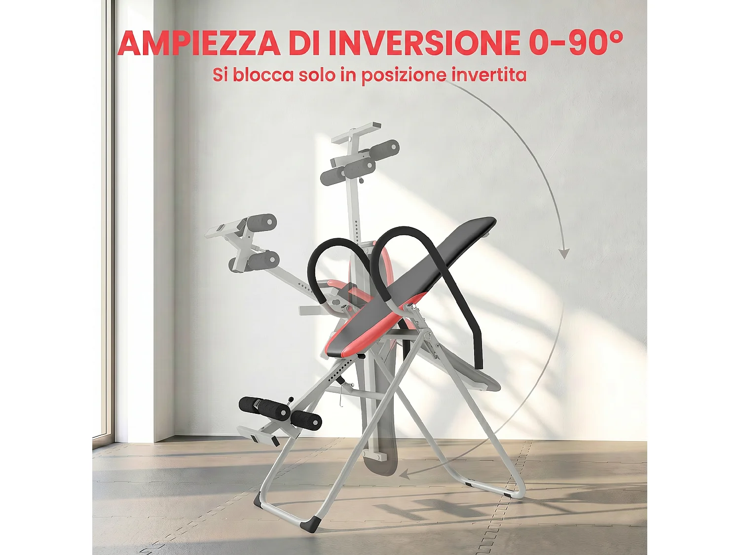 Panca ad inversione pieghevole con cintura di sicurezza rossa e nera