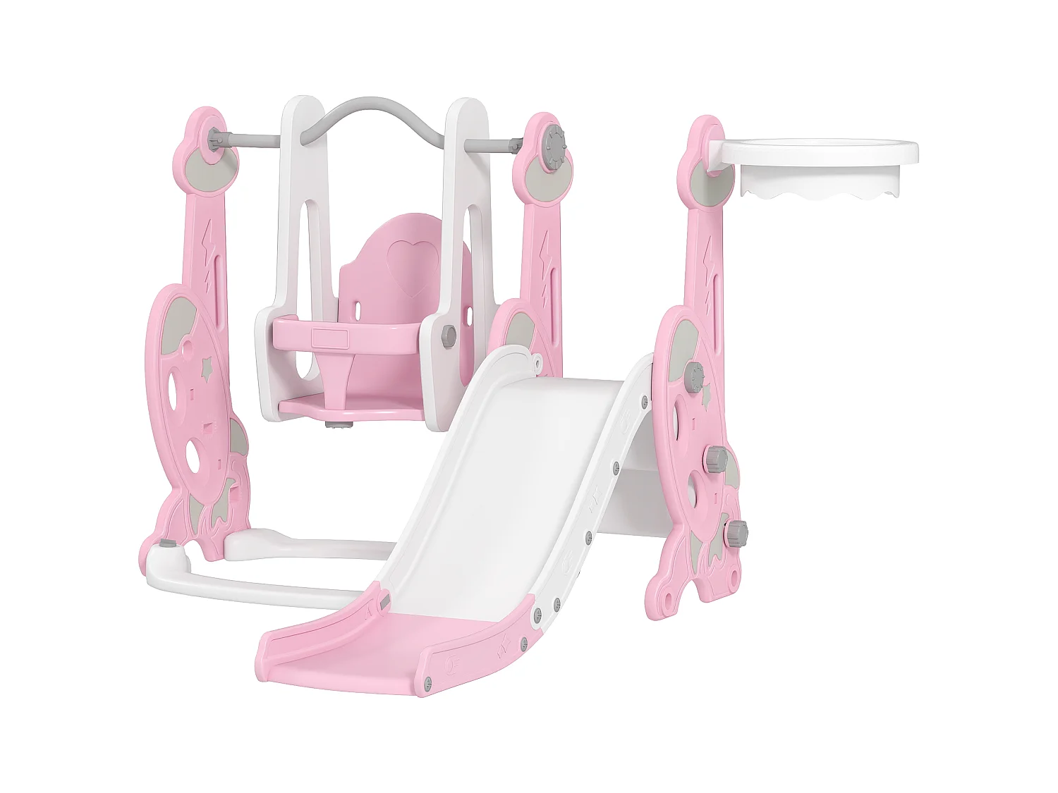 Gioco per bambini 4 in 1 con scivolo altalena arrampicata e canestro