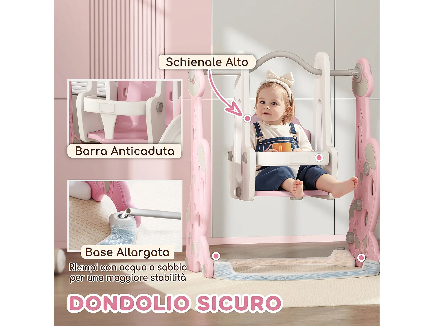 Gioco per bambini 4 in 1 con scivolo altalena arrampicata e canestro