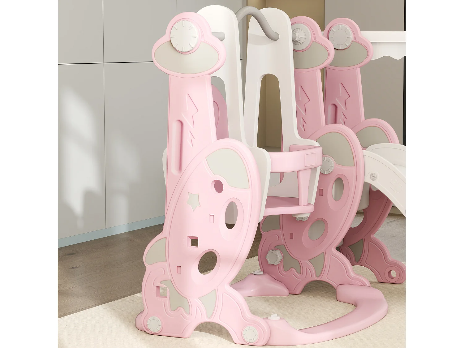 Gioco per bambini 4 in 1 con scivolo altalena arrampicata e canestro
