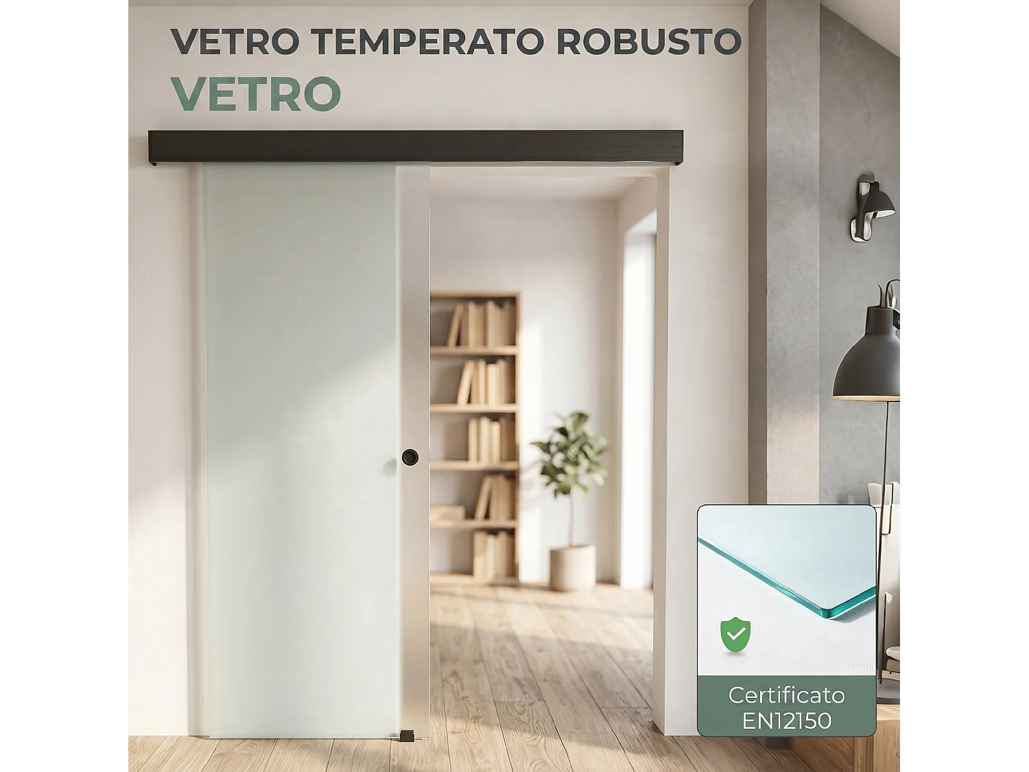 Porta scorrevole in vetro temperato sabbiato 77.5x0.8x205 cm