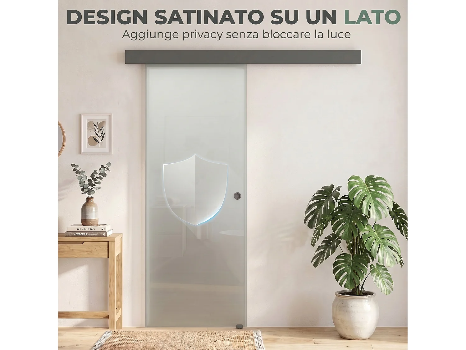 Porta scorrevole in vetro temperato sabbiato 77.5x0.8x205 cm