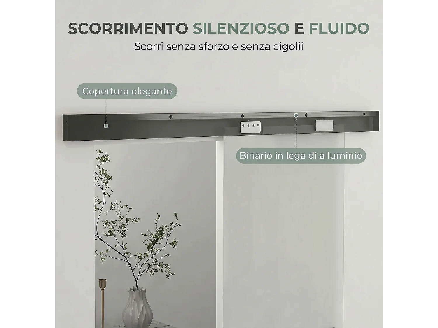 Porta scorrevole in vetro temperato sabbiato 77.5x0.8x205 cm