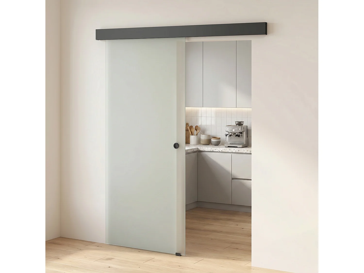 Porta scorrevole in vetro temperato sabbiato 77.5x0.8x205 cm