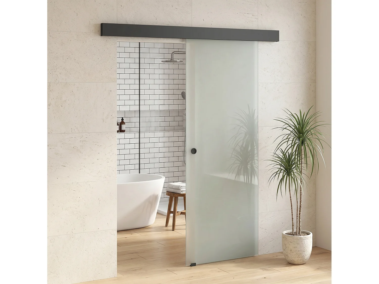 Porta scorrevole in vetro temperato sabbiato 77.5x0.8x205 cm
