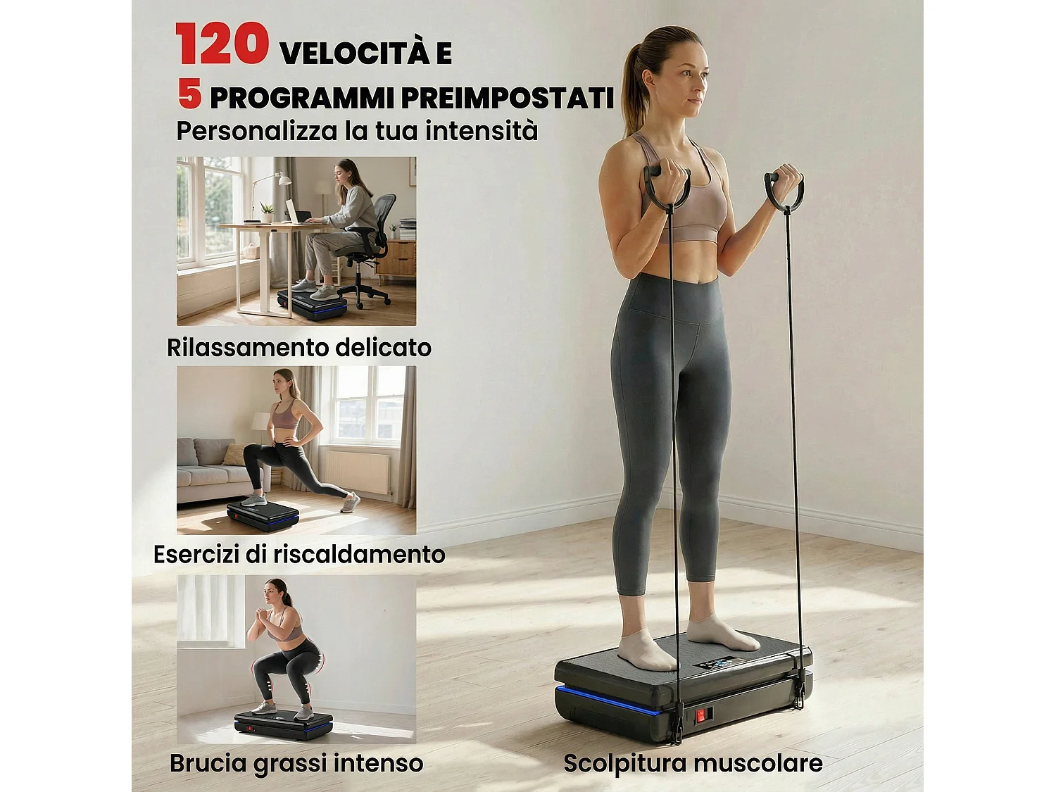 Pedana vibrante 120 livelli con led plastica nero