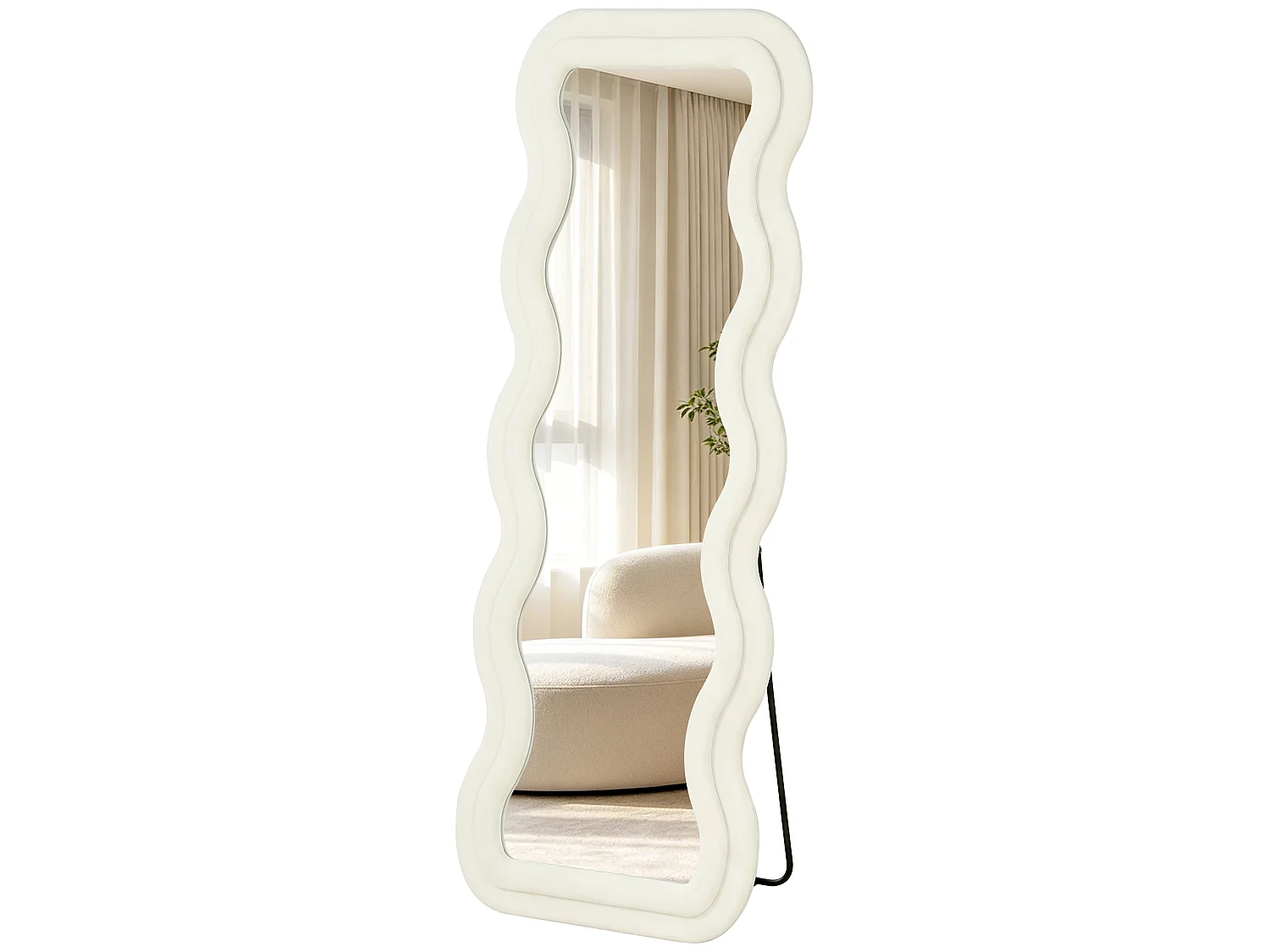 Specchio figura intera a cornice ondulata 160x60 cm in velluto crema