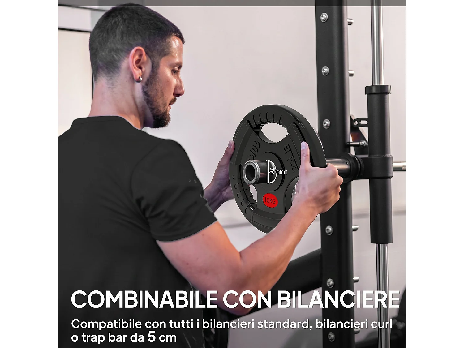 Set di dischi pesi 2x10 kg con foro da 5 cm e 3 impugnature
