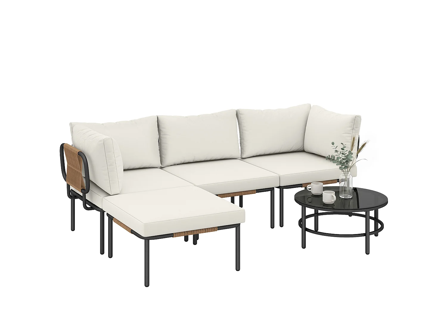 Set di mobili da giardino 5 pezzi, con cuscini, colore cachi