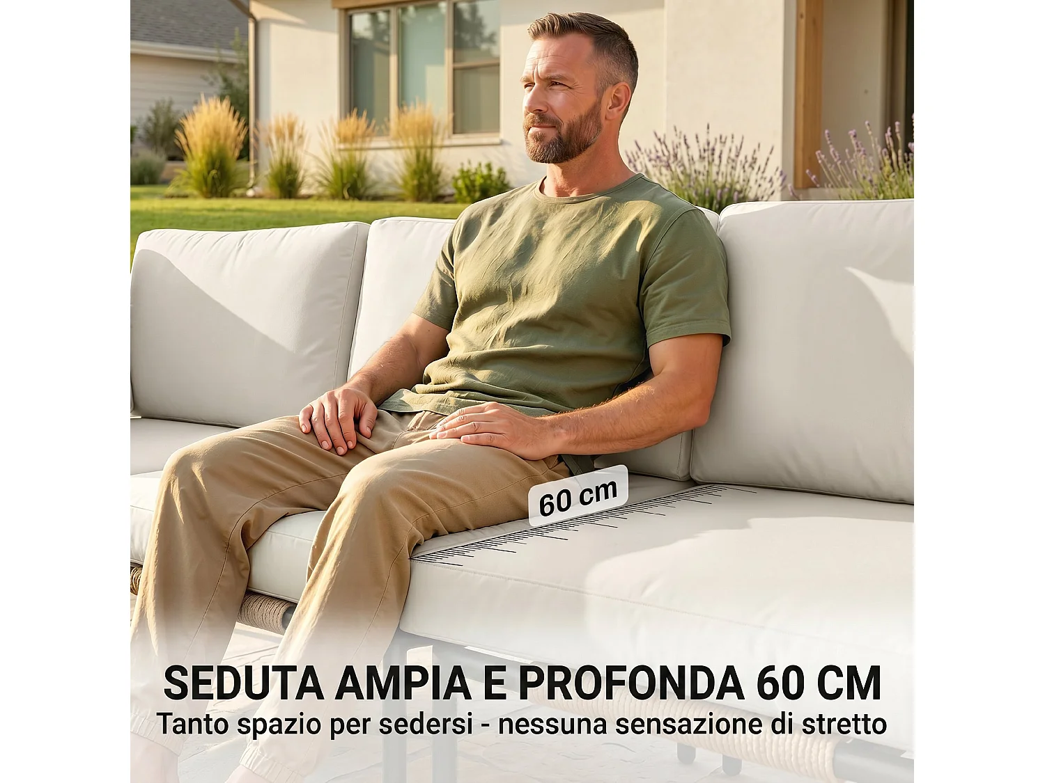 Set di mobili da giardino 5 pezzi, con cuscini, colore cachi