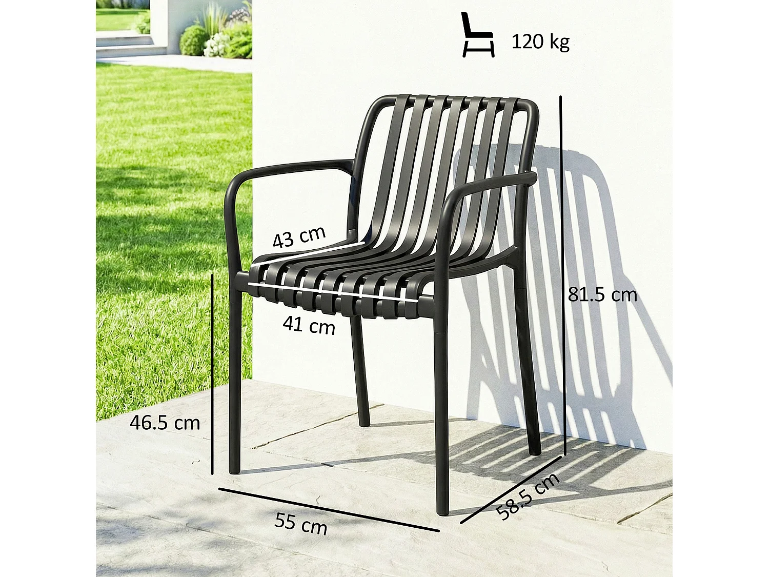 Set 4 sedie da giardino impilabili plastica nero