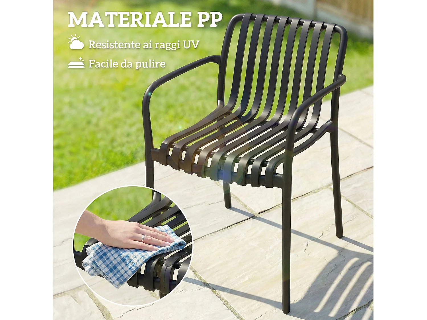 Set 4 sedie da giardino impilabili plastica nero