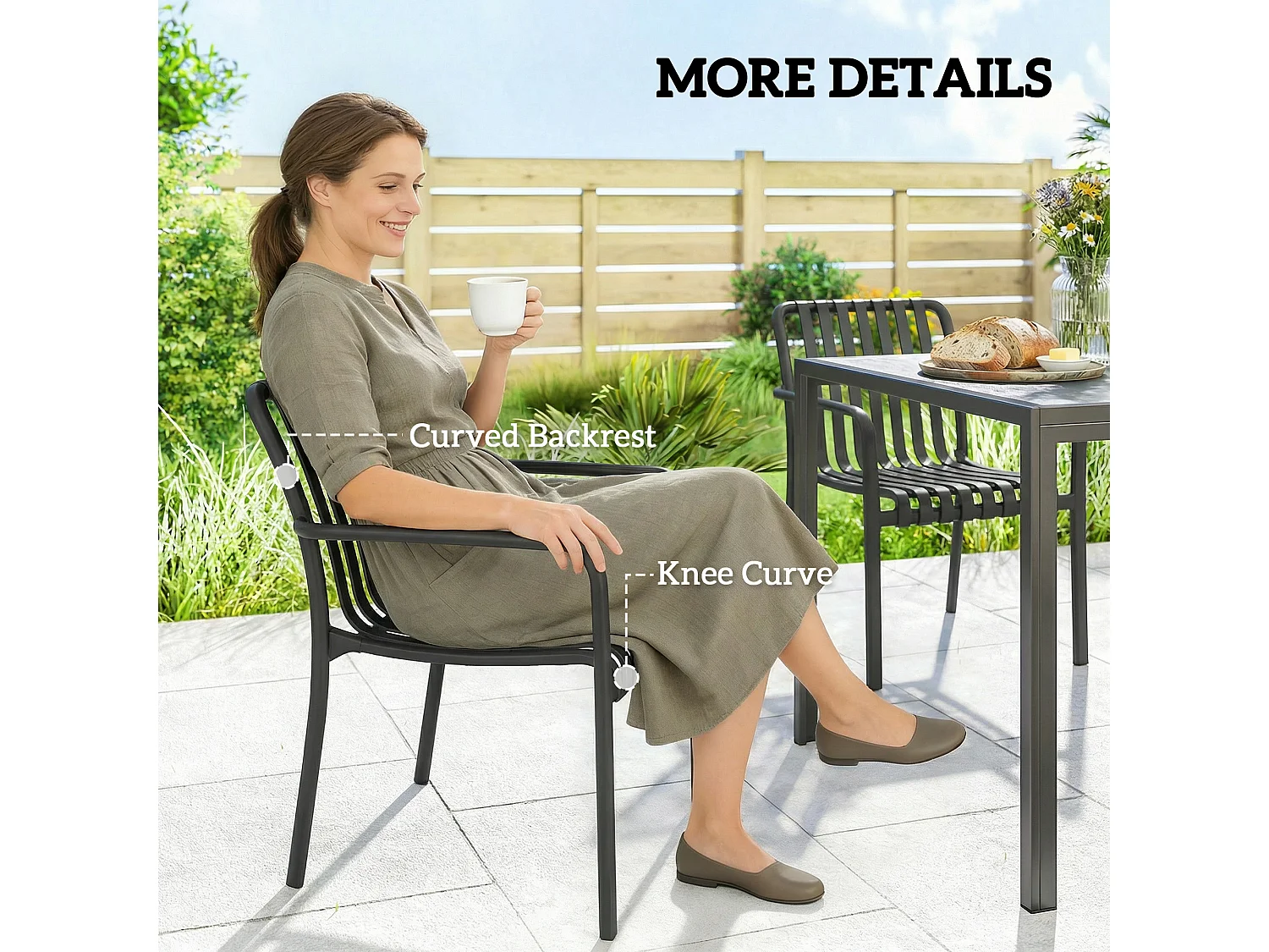 Set 4 sedie da giardino impilabili plastica nero