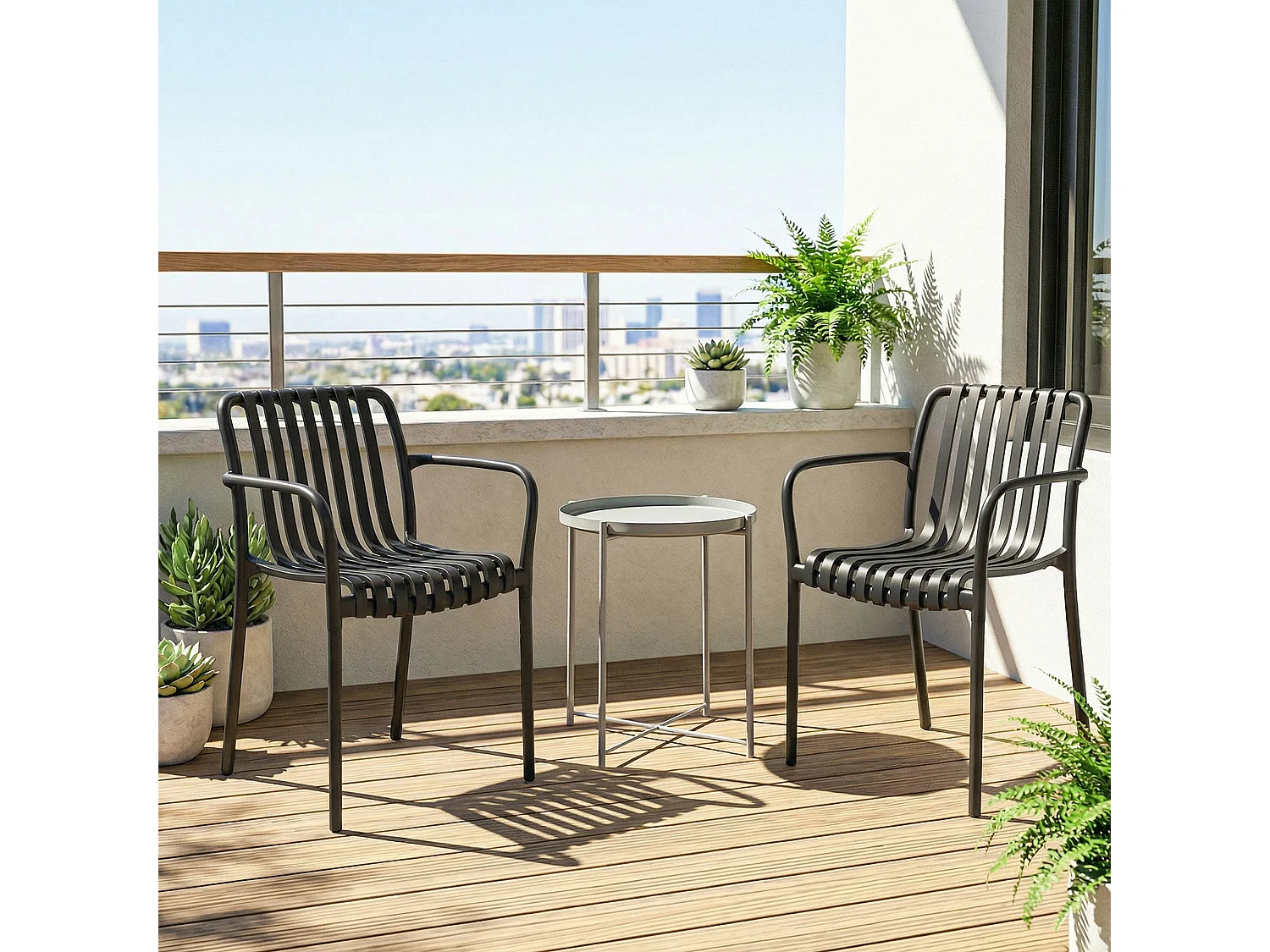 Set 4 sedie da giardino impilabili plastica nero