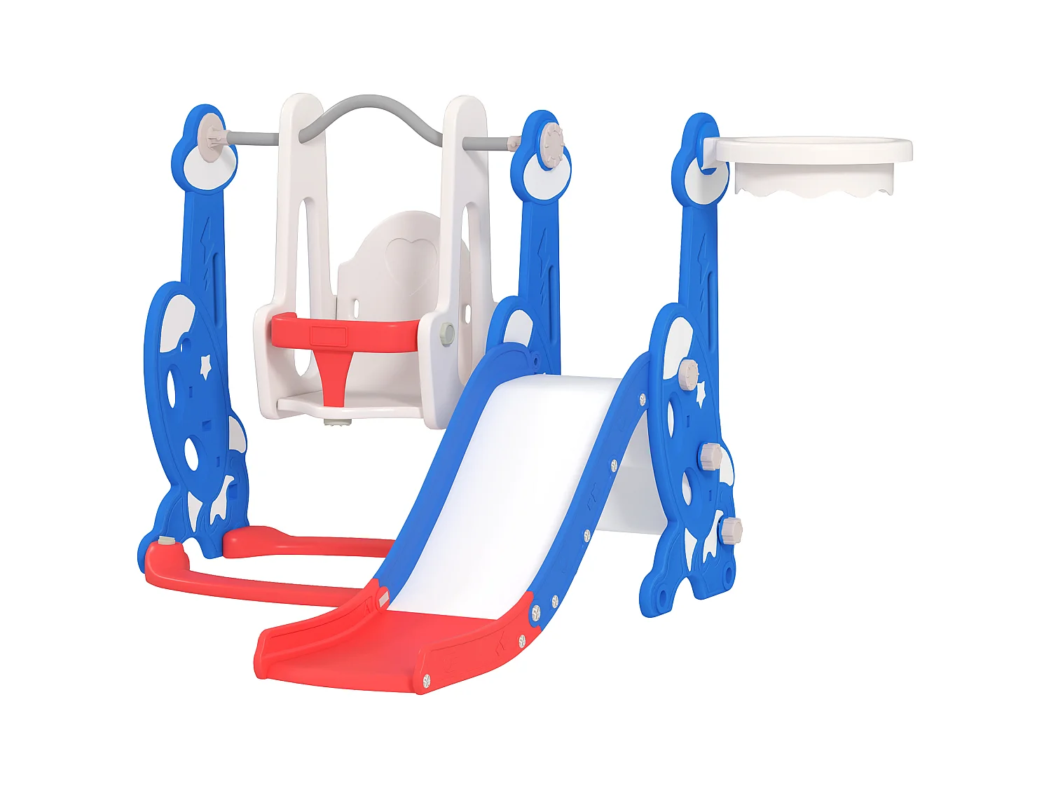 Gioco per bambini 4 in 1 con scivolo altalena arrampicata e canestro