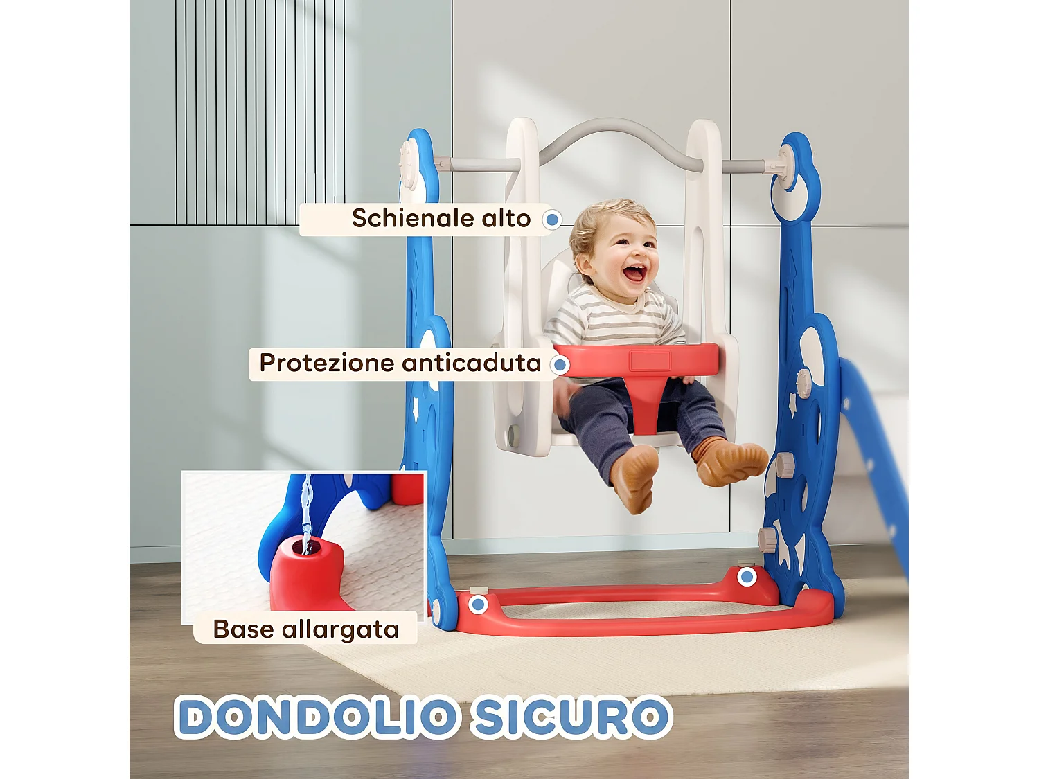 Gioco per bambini 4 in 1 con scivolo altalena arrampicata e canestro