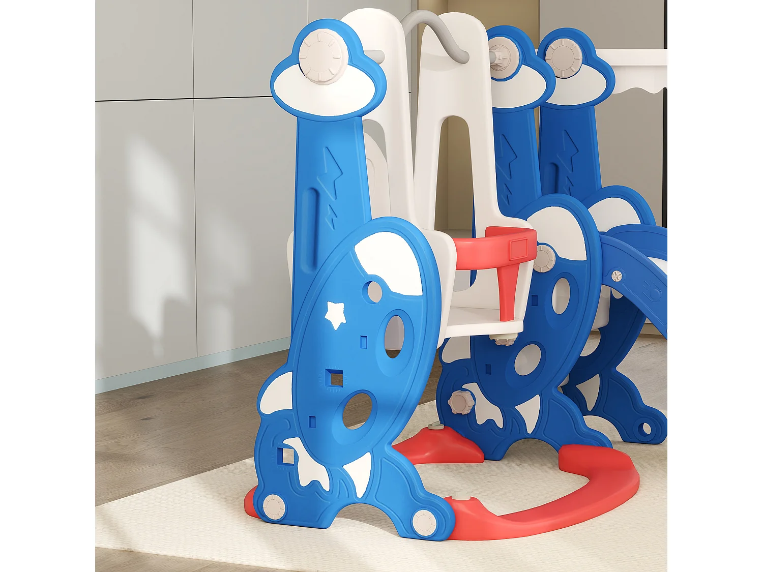 Gioco per bambini 4 in 1 con scivolo altalena arrampicata e canestro