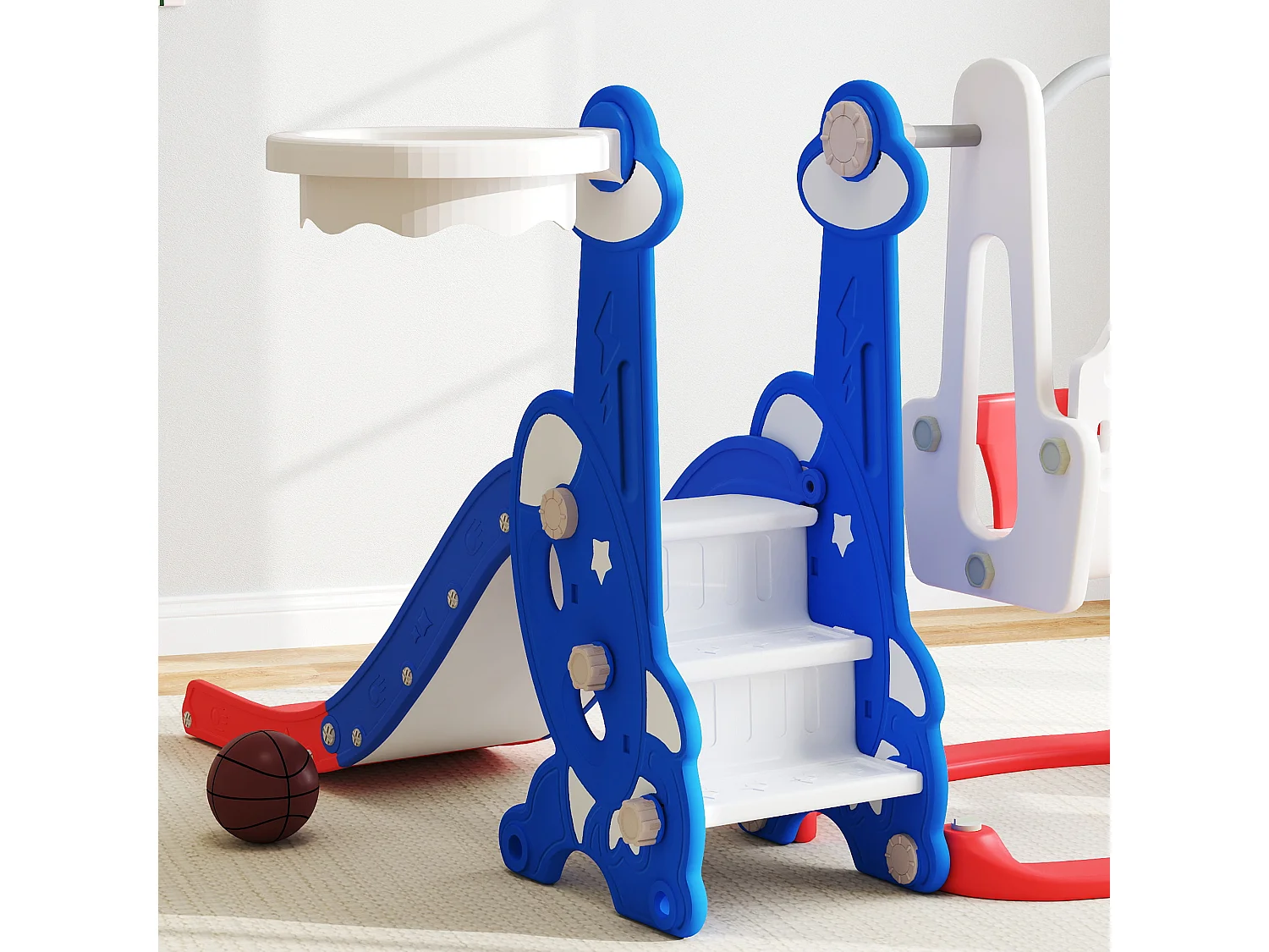 Gioco per bambini 4 in 1 con scivolo altalena arrampicata e canestro