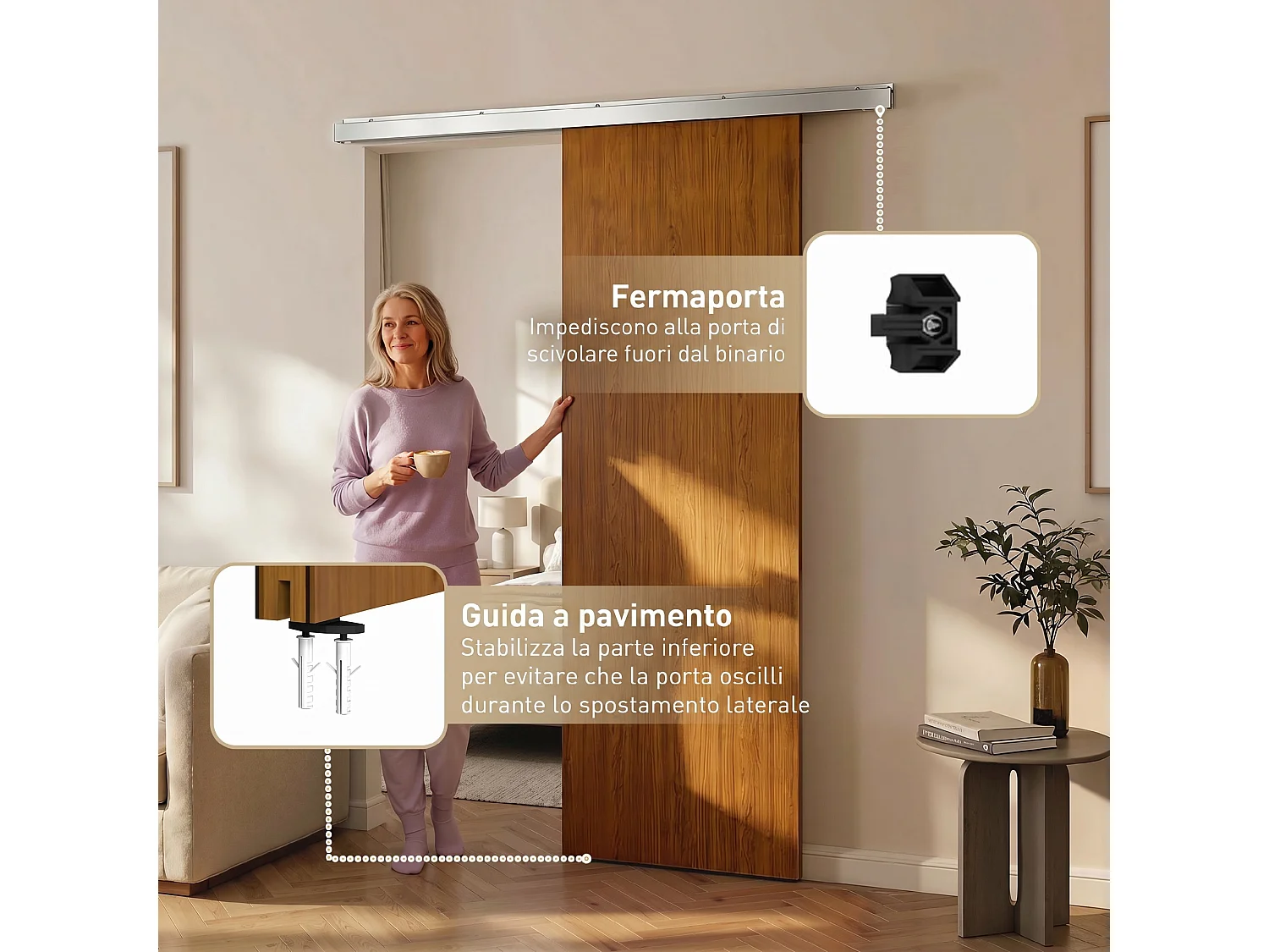 Porta scorrevole con binario silenzioso 75x210 cm in mdf marrone