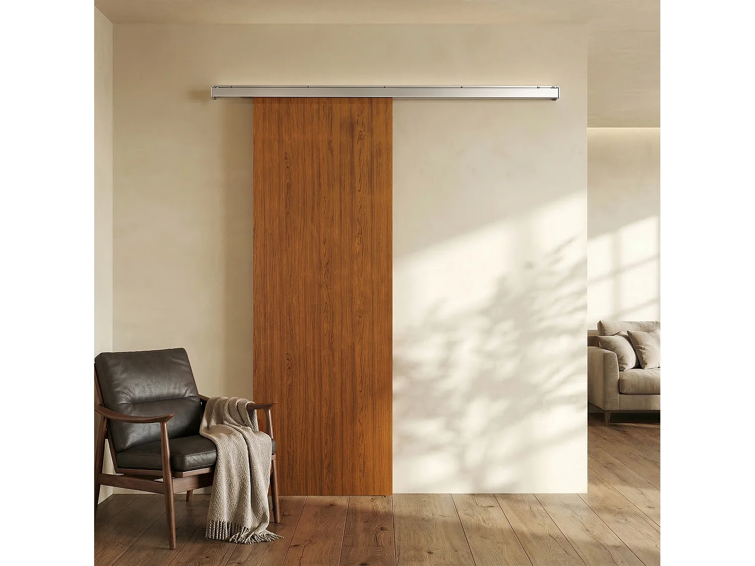 Porta scorrevole con binario silenzioso 75x210 cm in mdf marrone